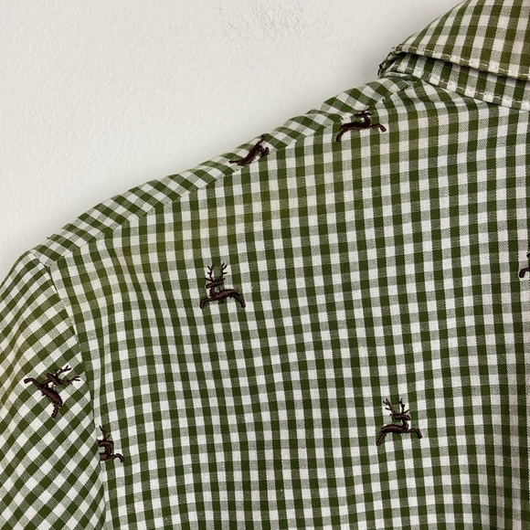 h. moser Salzberg Green Gingham Reindeer Button Front, Size EU 44/L - Picture 13 of 16